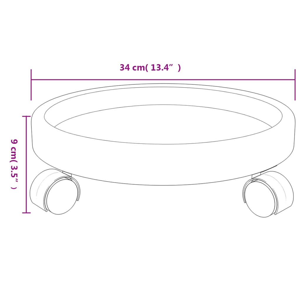 Soporte para plantas con ruedas 2 uds gris diámetro 34 cm 35 kg