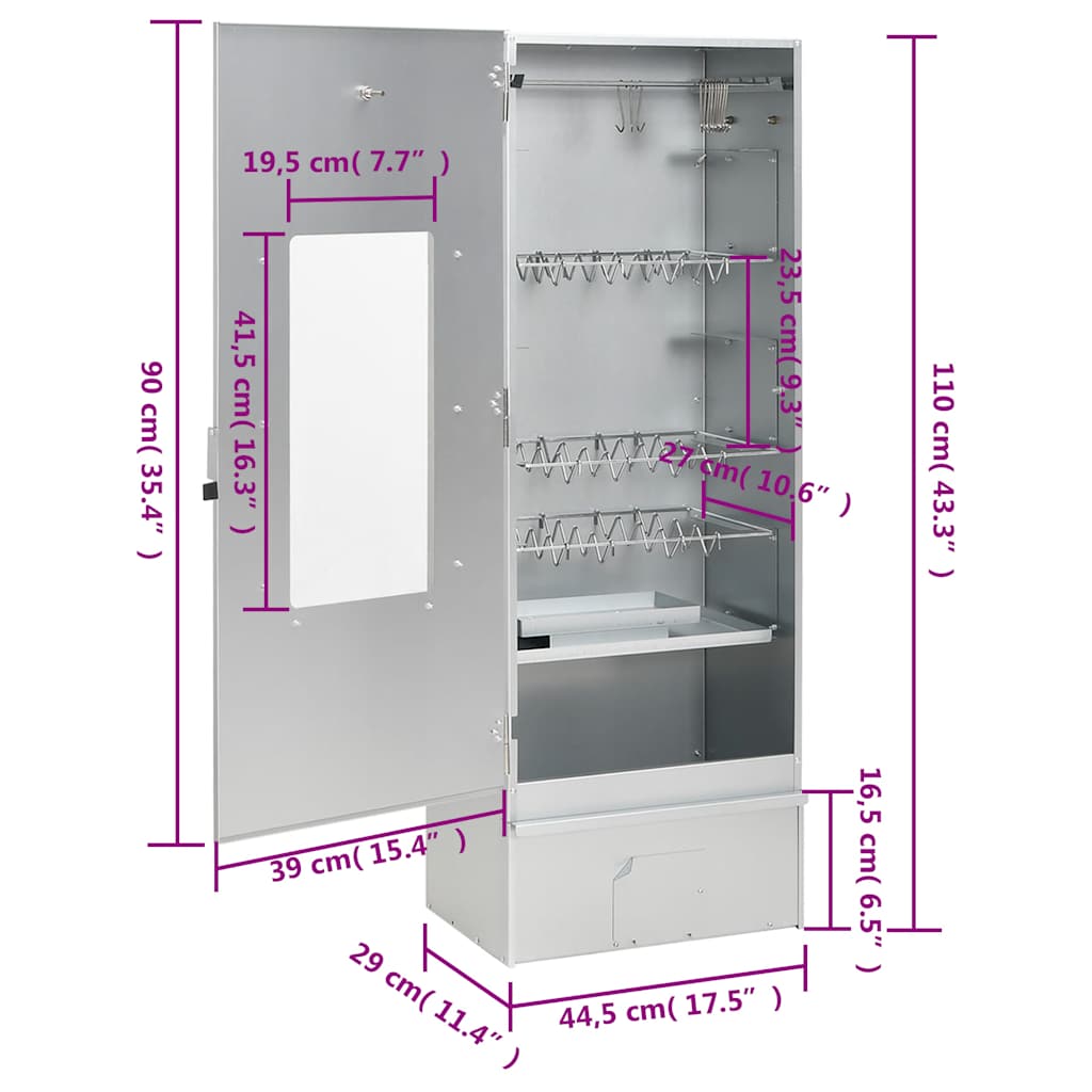 Horno ahumador astillas madera acero galvanizado 44,5x29x110 cm