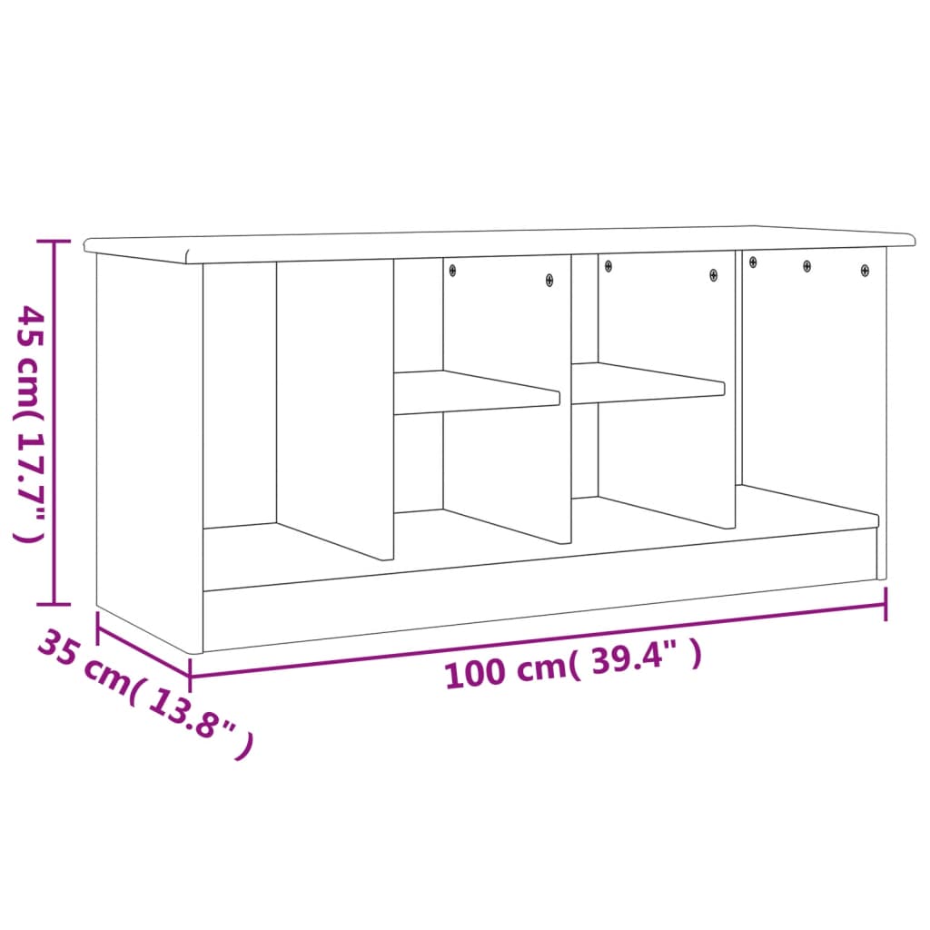 Zapatero ALTA madera maciza de pino blanco 100x35x45 cm