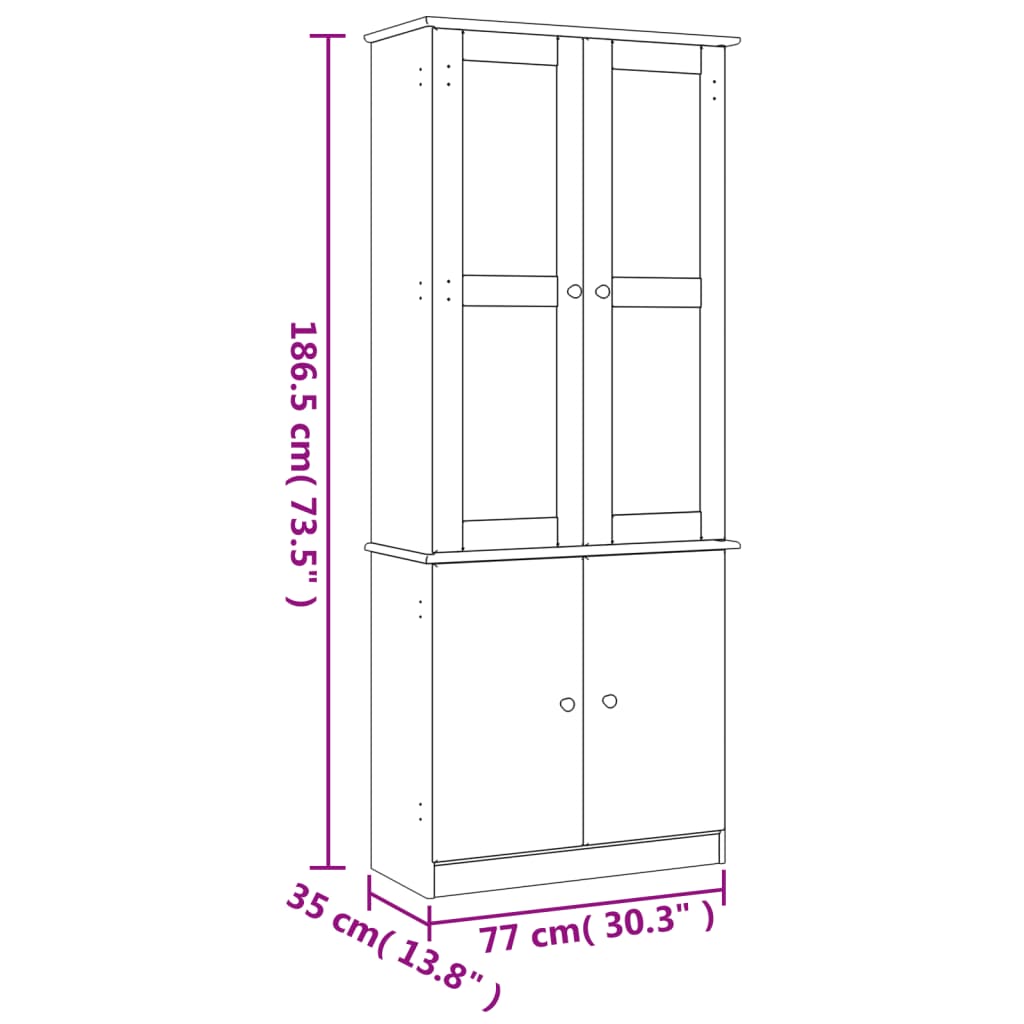 Armario vitrina ALTA madera maciza pino blanco 77x35x186,5cm