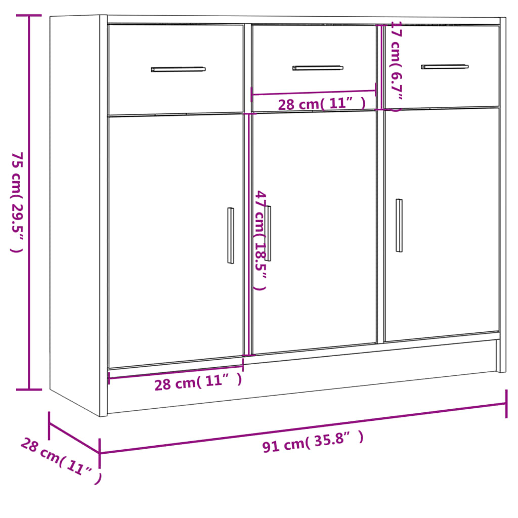 Aparador blanco 91x28x75 cm madera de ingeniería
