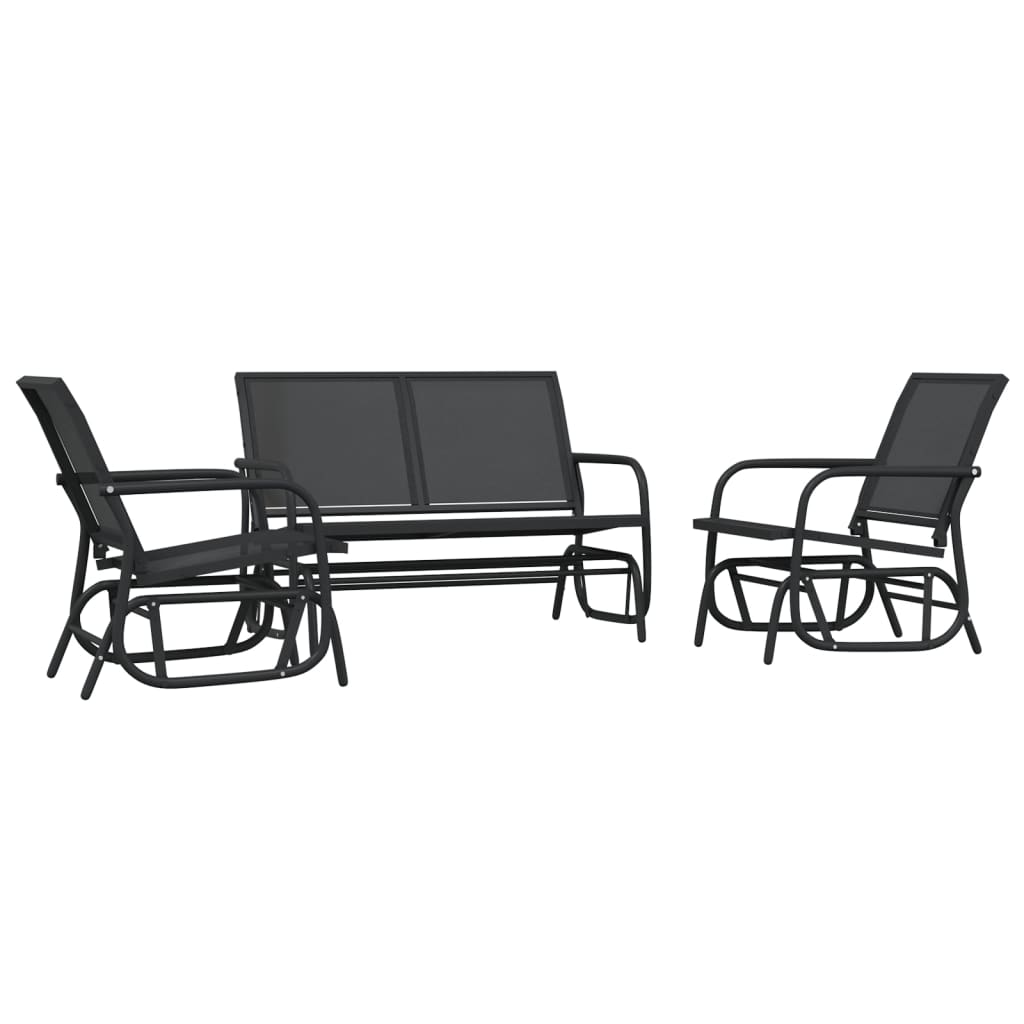 Set de muebles con mecedoras jardín 3 pzs acero textilene negro