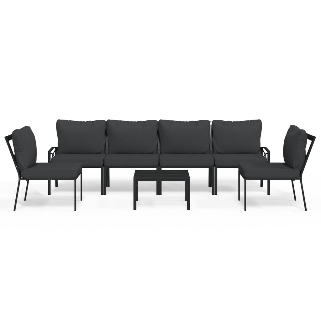 Juego de muebles de jardín 7 piezas acero con cojines gris