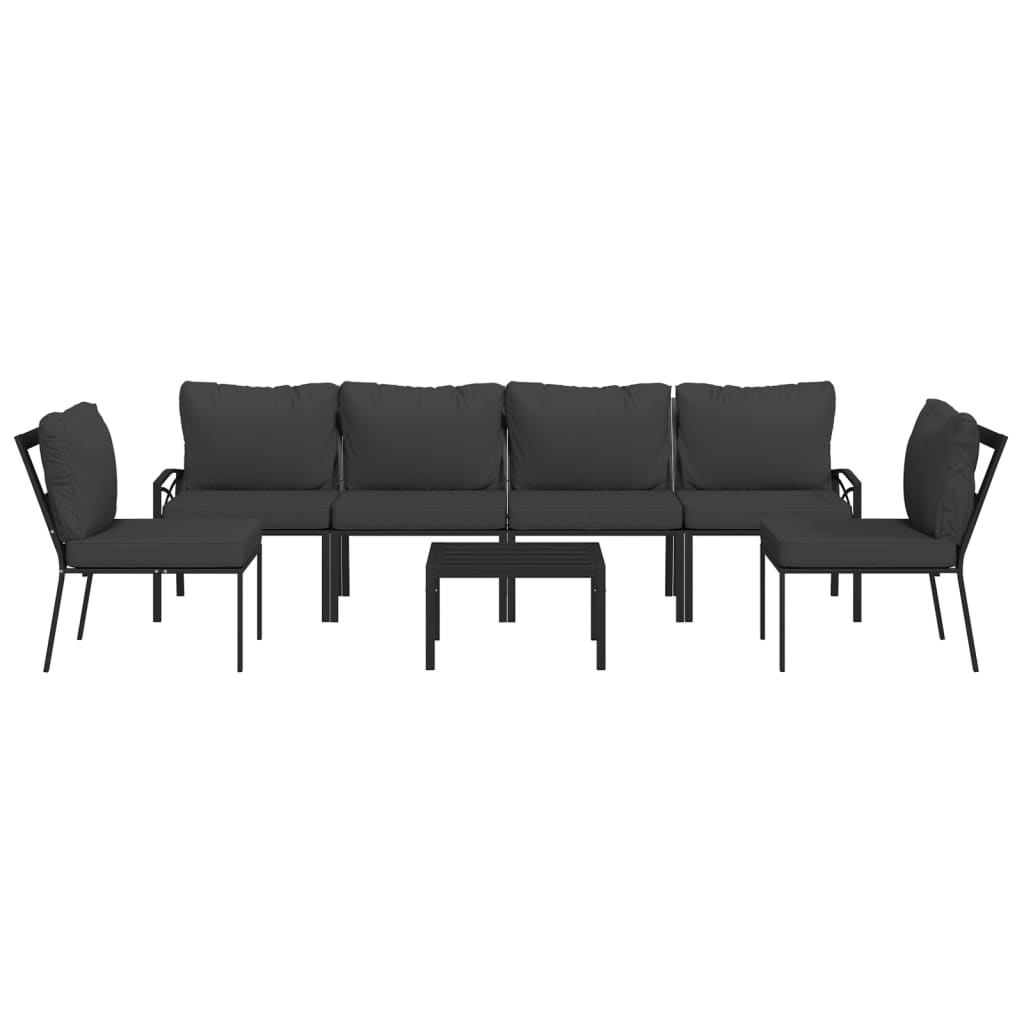 Juego de muebles de jardín 7 piezas acero con cojines gris
