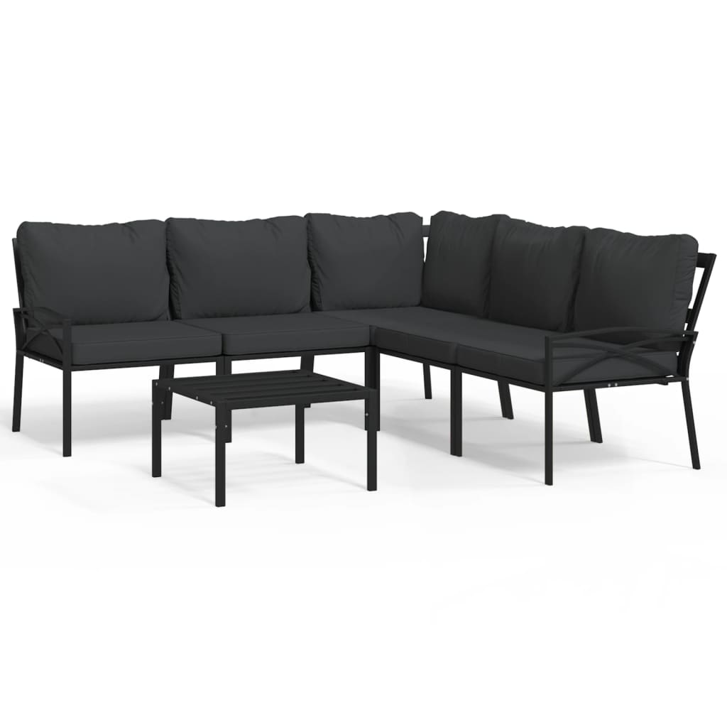 Juego de muebles de jardín 6 piezas acero con cojines gris