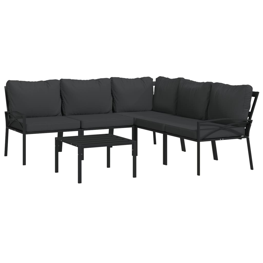 Juego de muebles de jardín 6 piezas acero con cojines gris