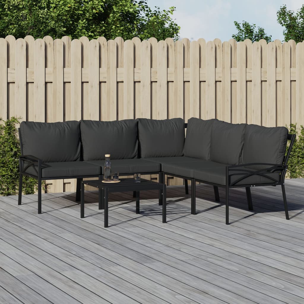 Juego de muebles de jardín 6 piezas acero con cojines gris