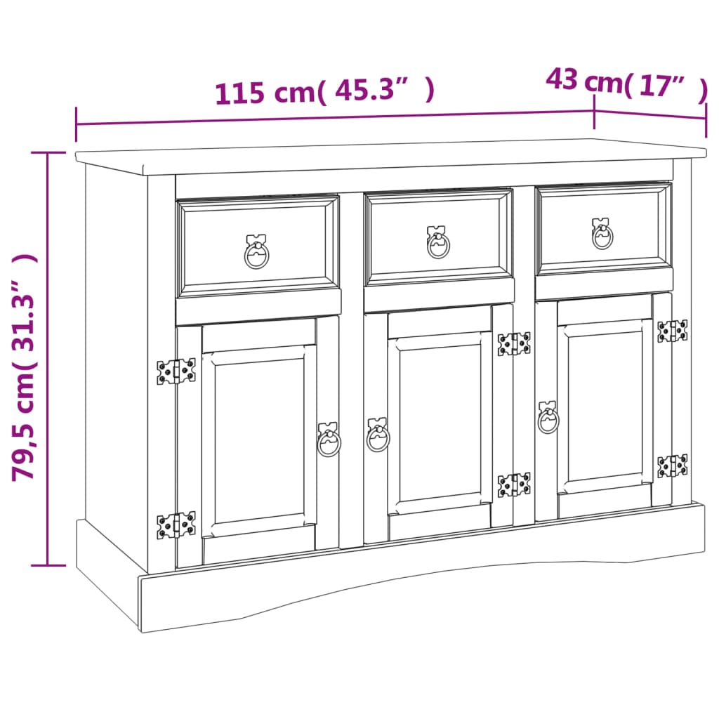 Aparador Corona madera maciza pino mexicano 115x43x79,5 cm