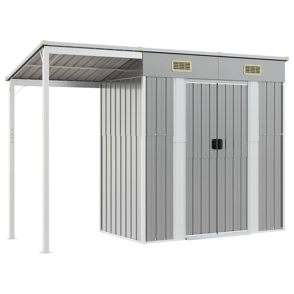 Caseta de jardín con techo extensible, gris claro, 277 x 107 x 181 cm, acero