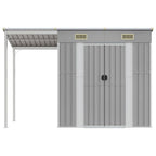 Caseta de jardín con techo extensible, gris claro, 277 x 107 x 181 cm, acero