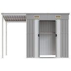 Caseta de jardín con techo extensible, gris claro, 277 x 107 x 181 cm, acero