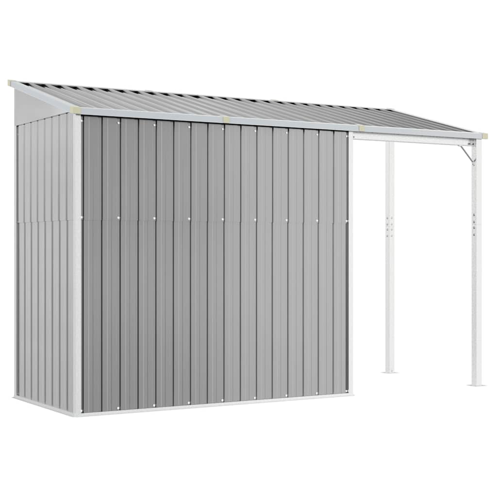 Caseta de jardín con techo extensible, gris claro, 277 x 107 x 181 cm, acero