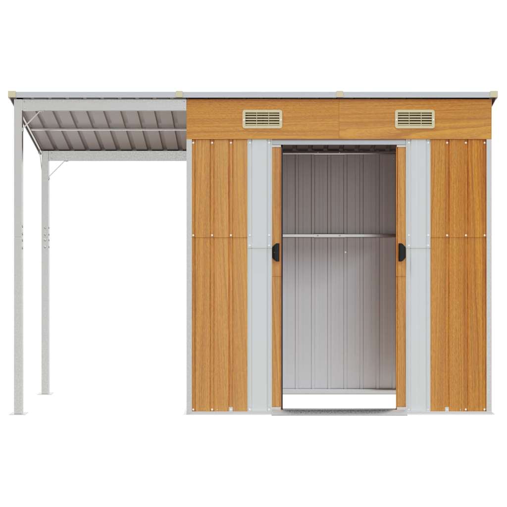 Cobertizo con tejado largo acero marrón claro 277x107x181 cm