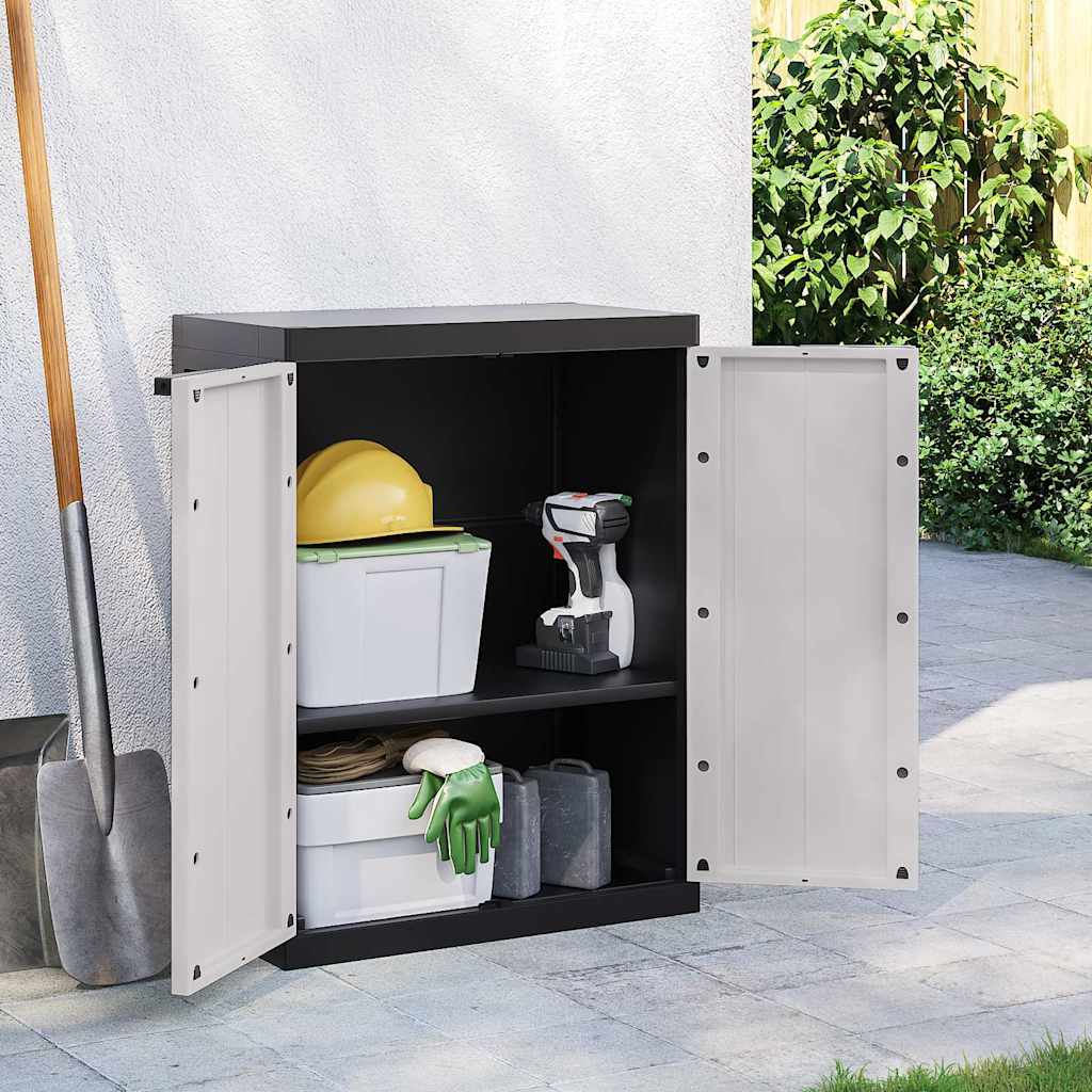 Armario de almacenaje exterior PP gris y negro 65x37x85 cm