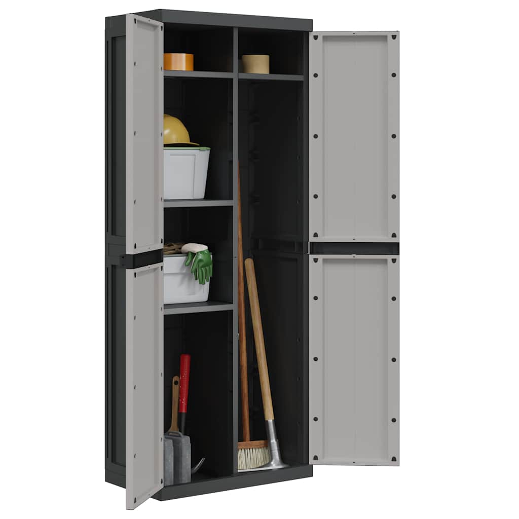 Armario de almacenaje exterior PP gris y negro 65x37x165 cm
