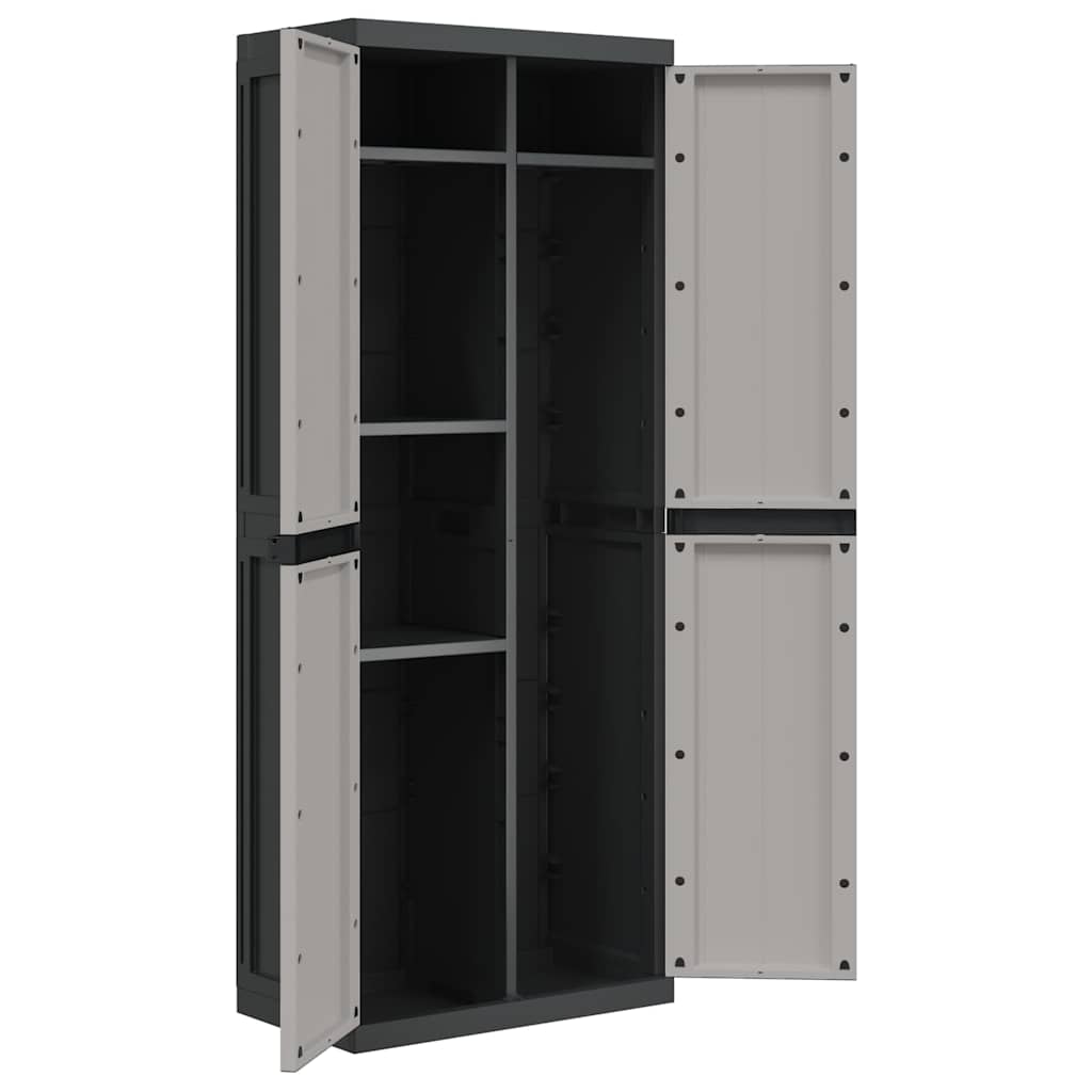 Armario de almacenaje exterior PP gris y negro 65x37x165 cm