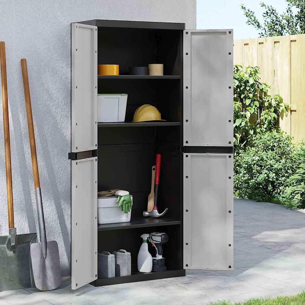 Armario de almacenaje exterior PP gris y negro 65x37x165 cm