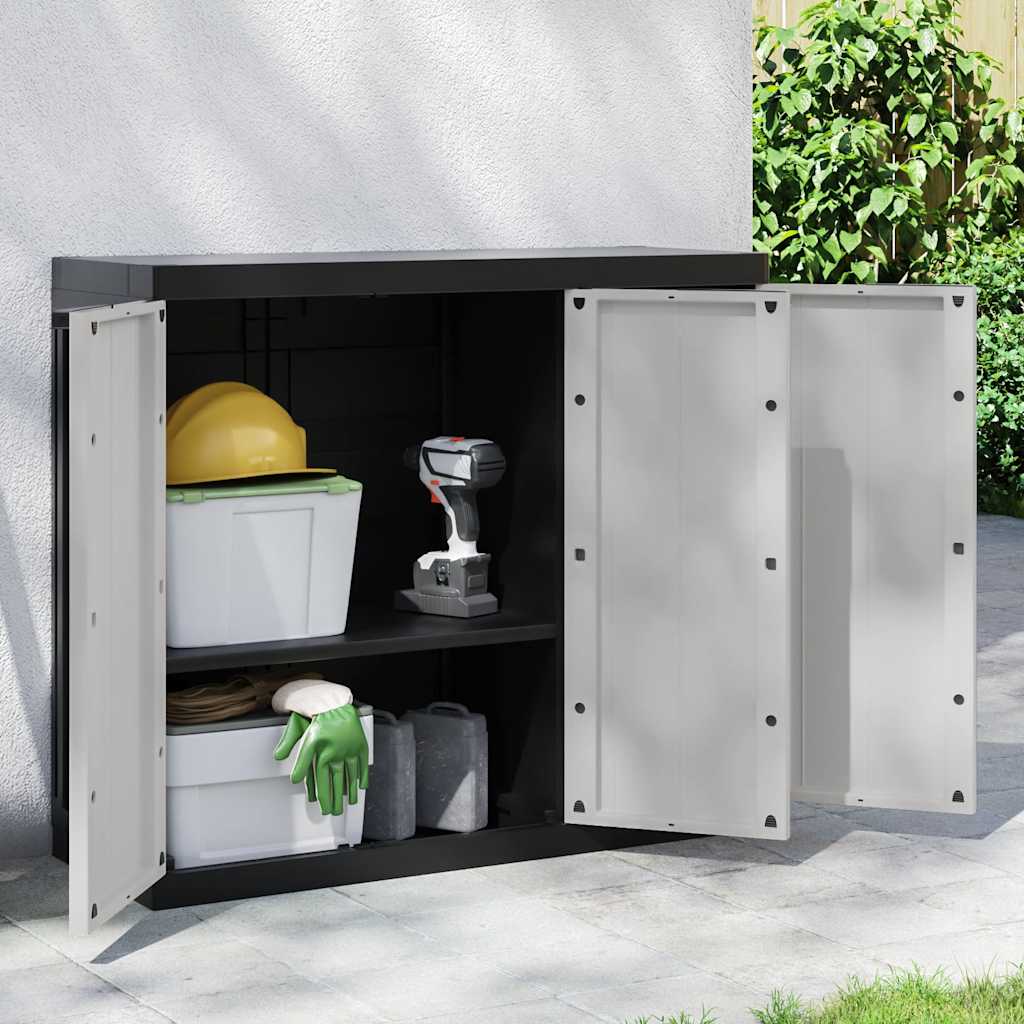 Armario de almacenaje exterior PP gris y negro 97x37x85 cm
