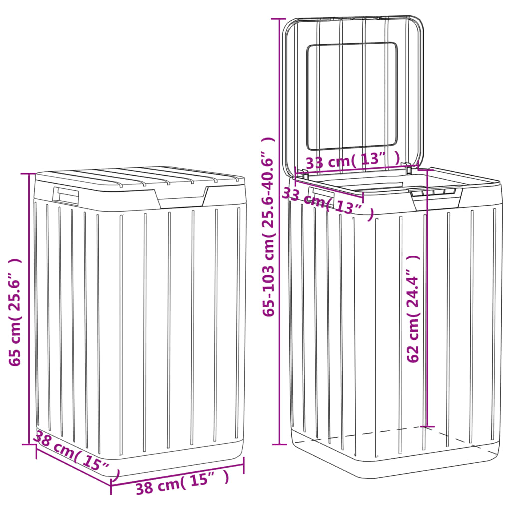 Cubo de basura de exterior PP gris 38x38x65 cm