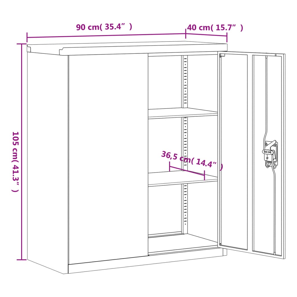 Armario archivador de acero gris antracita 90x40x145 cm