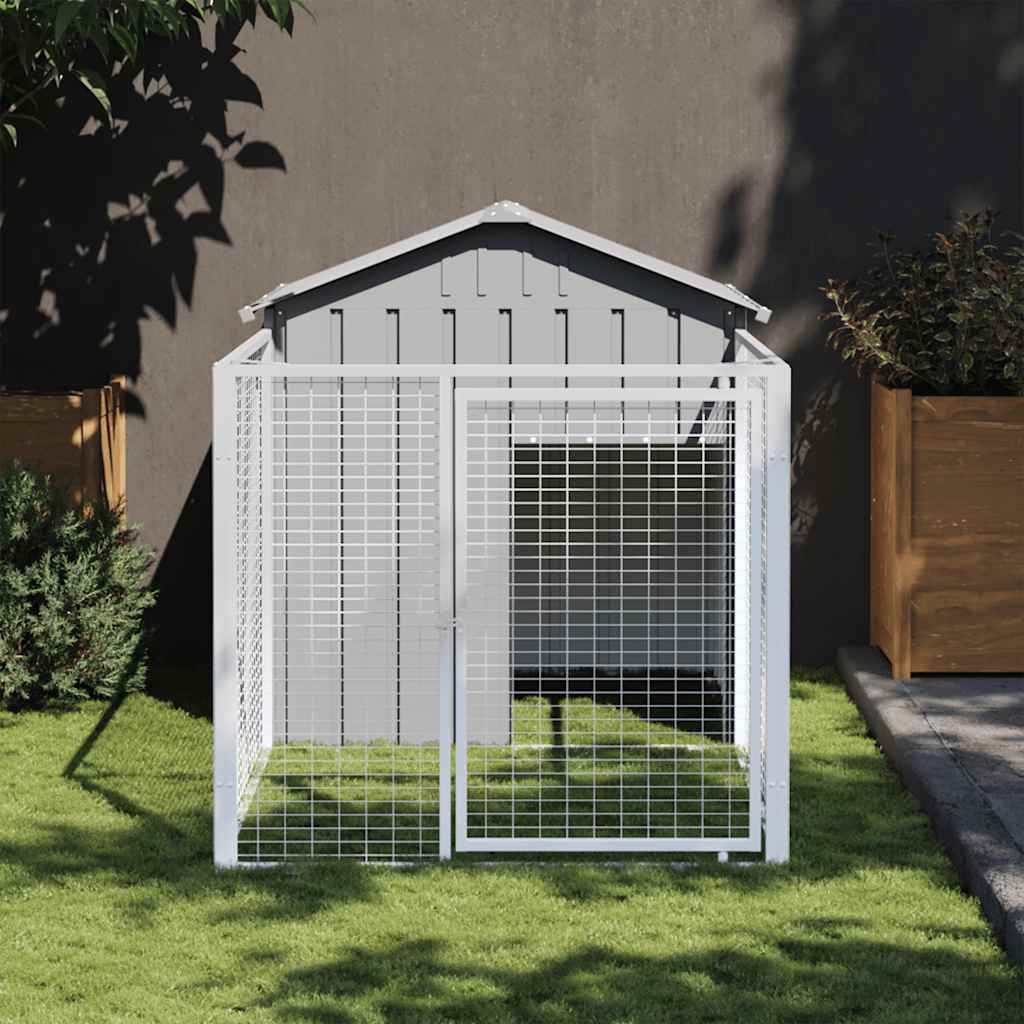 Caseta de perros con corral acero galvanizado 165x455x181 cm