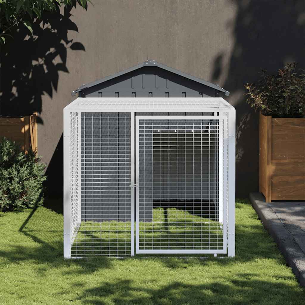 Gallinero con corral acero galvanizado gris 110x1017x110 cm