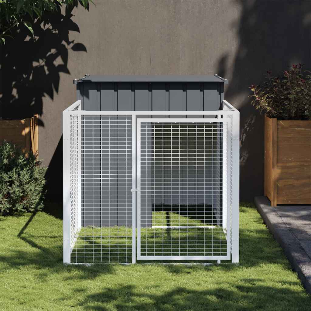 Caseta de perros con corral acero galvanizado 165x455x181 cm