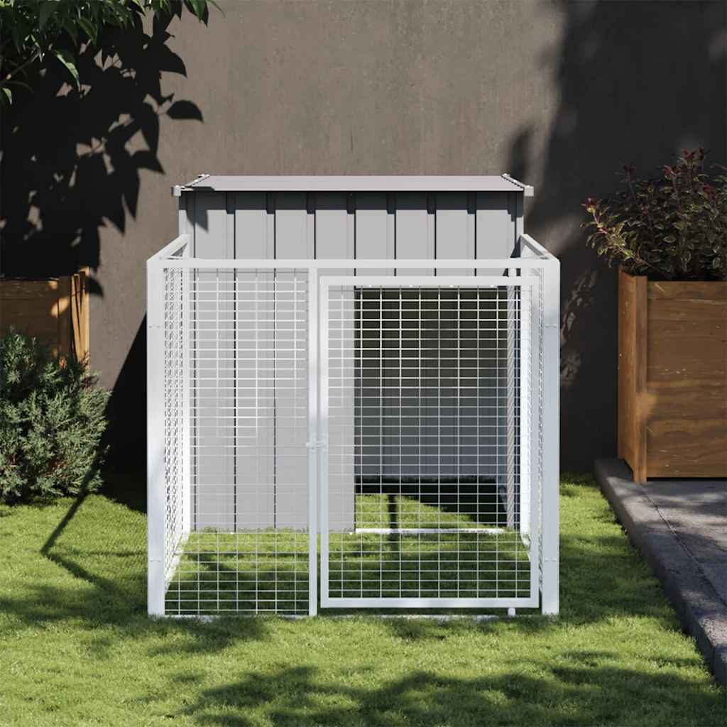 Caseta de perros con corral acero galvanizado 165x455x181 cm