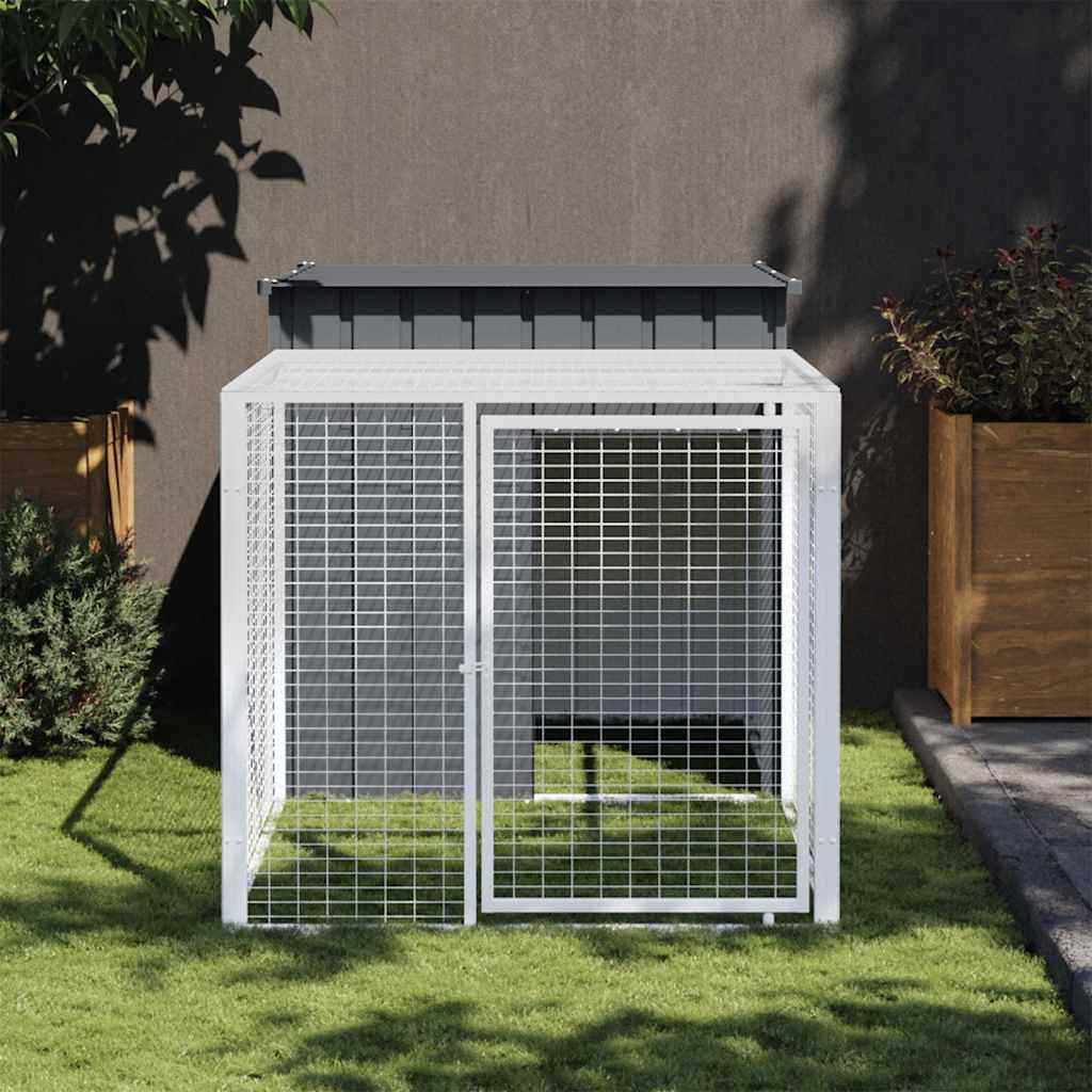 Gallinero con corral acero galvanizado gris 110x1017x110 cm