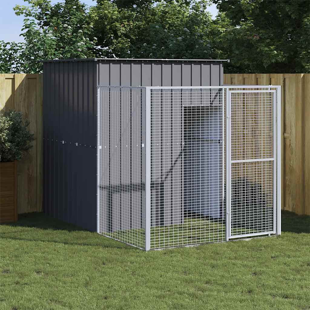 Caseta de perros con corral acero galvanizado 165x455x181 cm