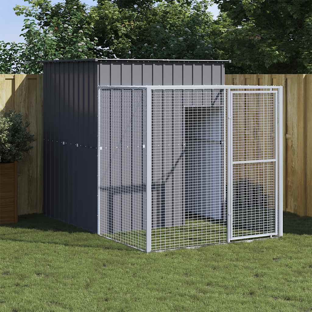 Gallinero con corral acero galvanizado gris 110x1017x110 cm