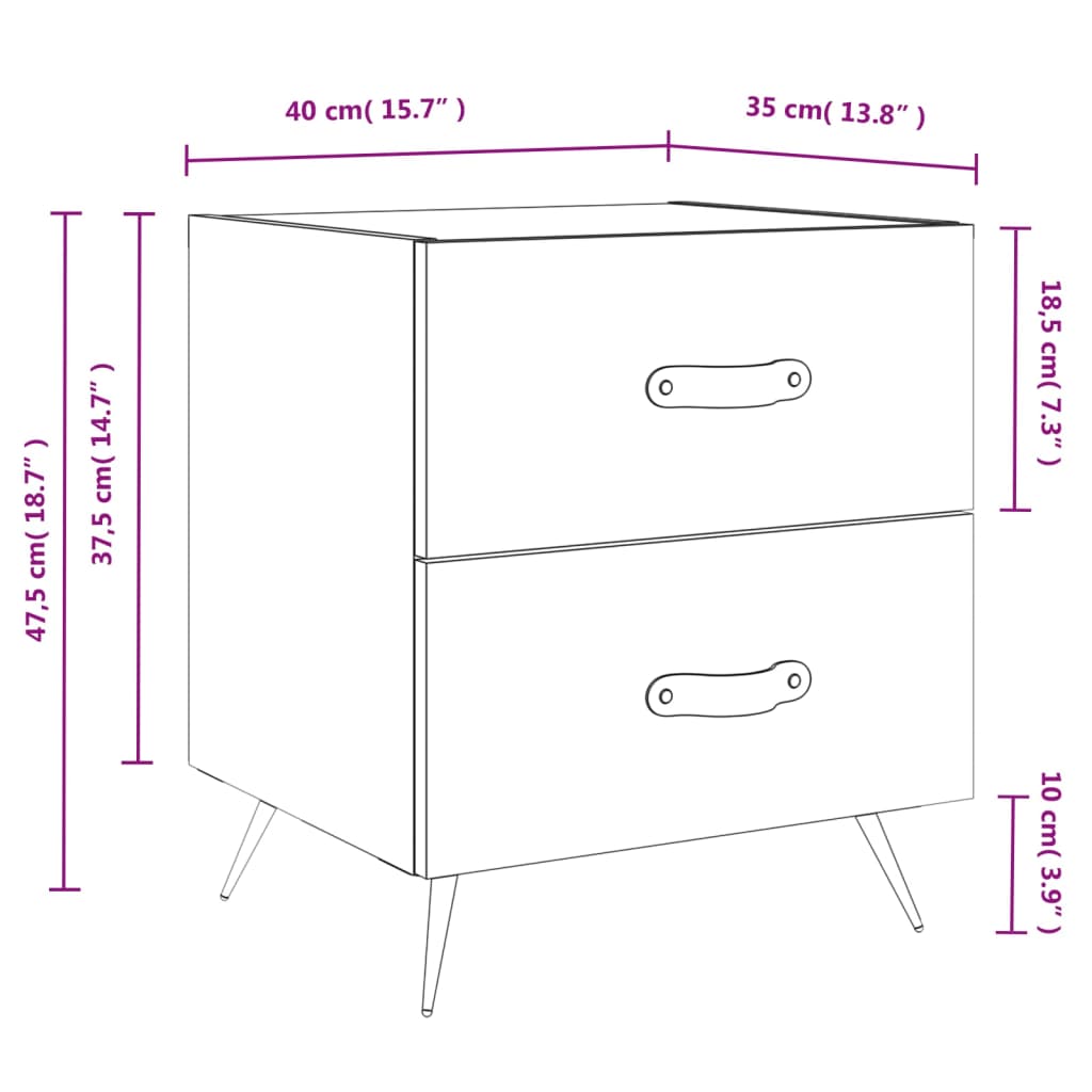 Mesita de noche madera de ingeniería blanco 40x35x47,5 cm