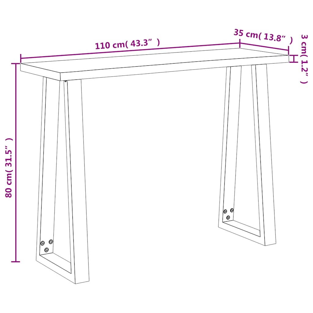 Mesa consola con borde vivo madera maciza acacia 110x35x80 cm
