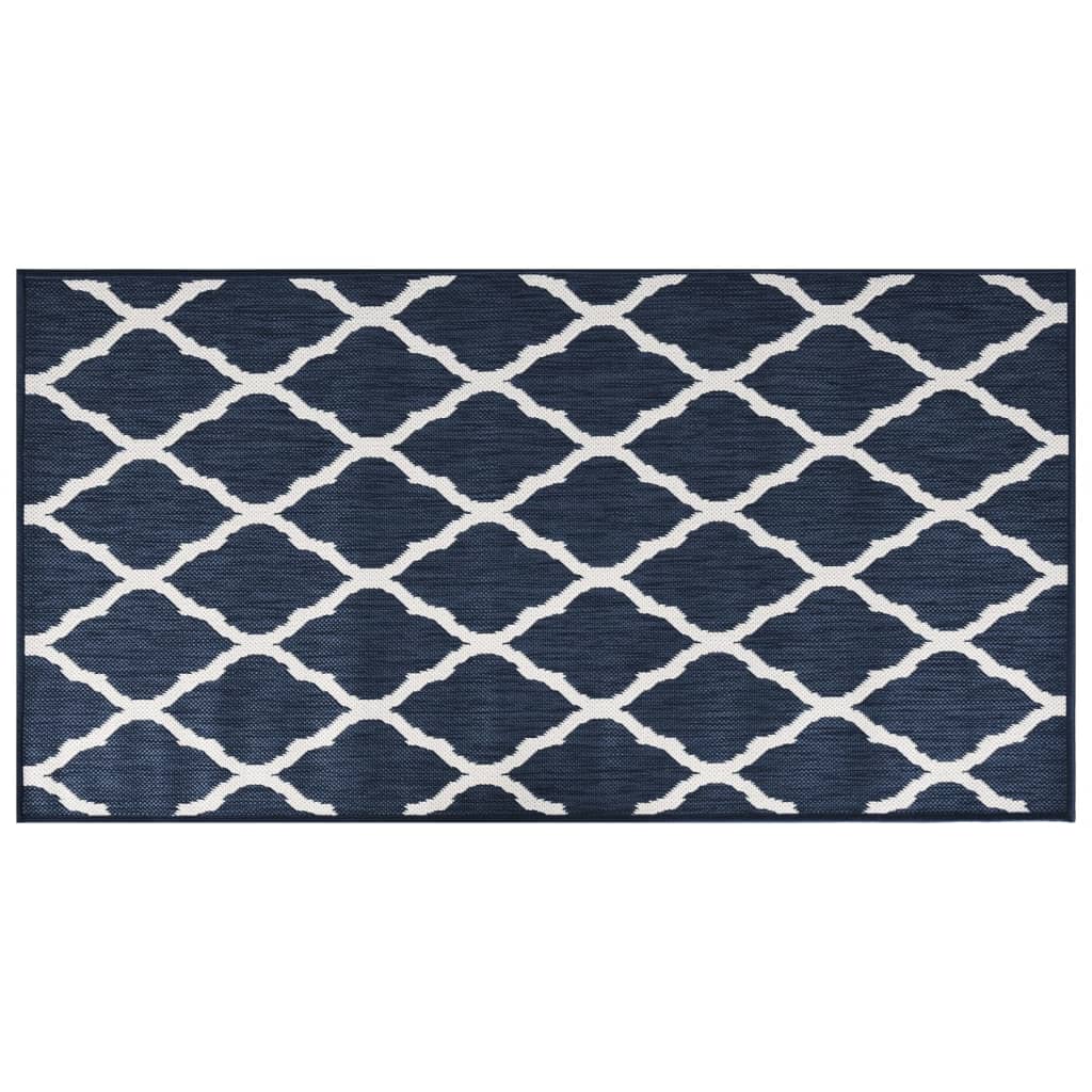 Alfombra de exterior azul marino y blanca reversible 80x150 cm