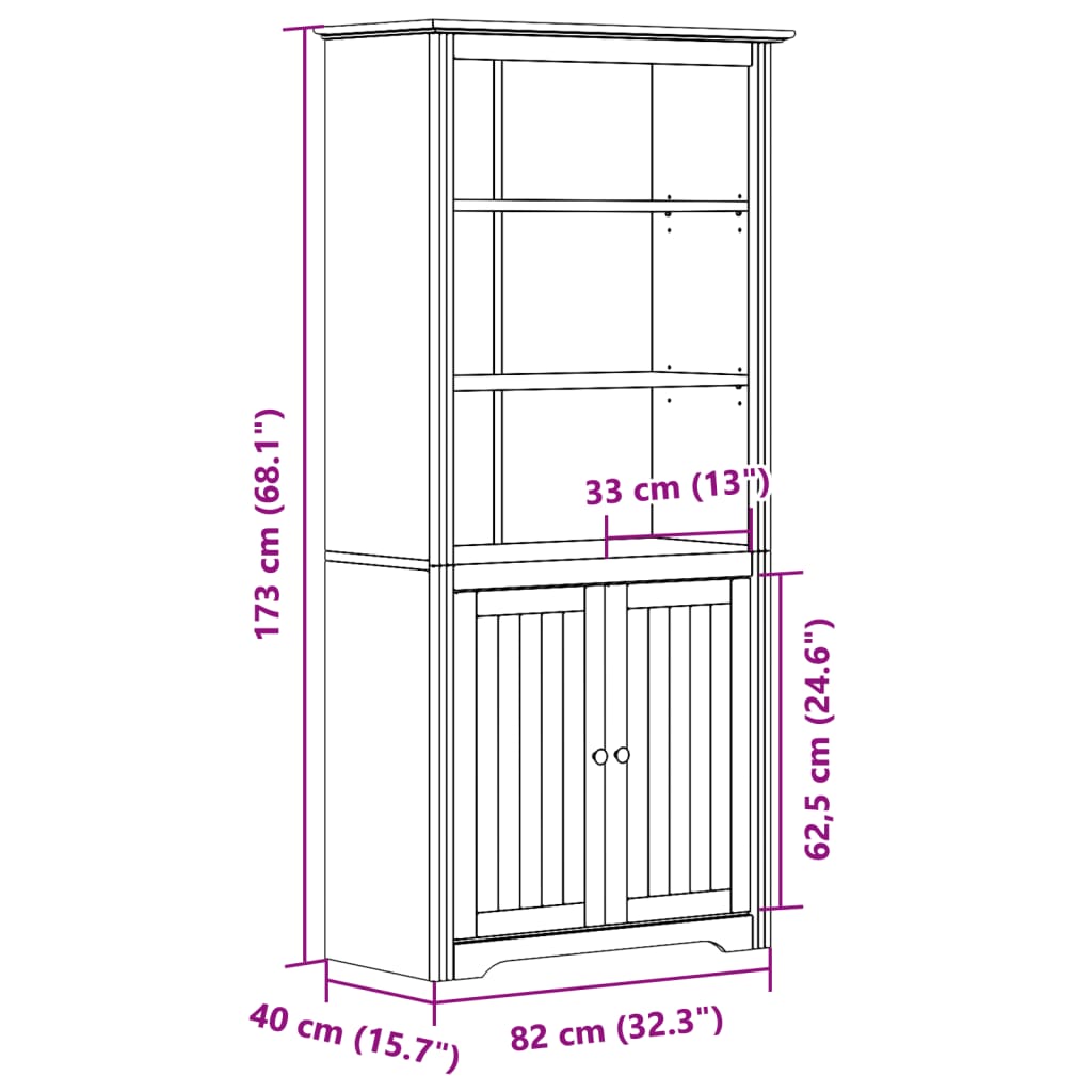 Librería BODO madera maciza de pino blanco 82x40x173 cm