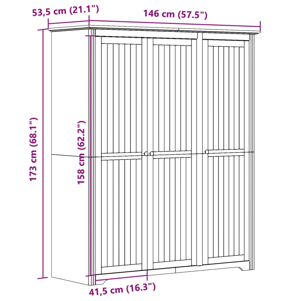 Armario BODO madera maciza pino blanco y marrón 146x53,5x173 cm