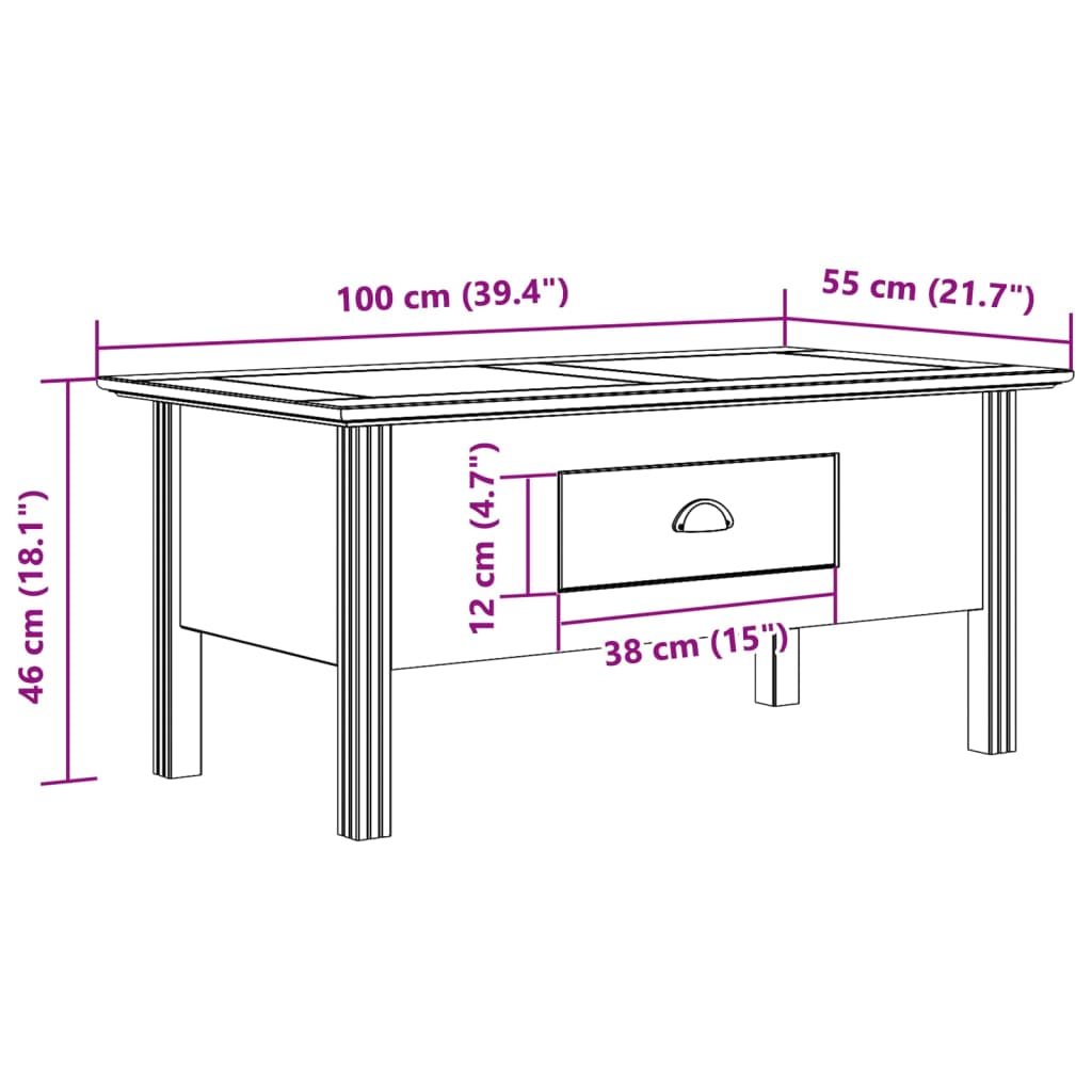 Mesa de centro BODO madera de pino blanco y marrón 100x55x46 cm