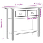 Mesa consola BODO madera maciza de pino blanco 91x35x74 cm