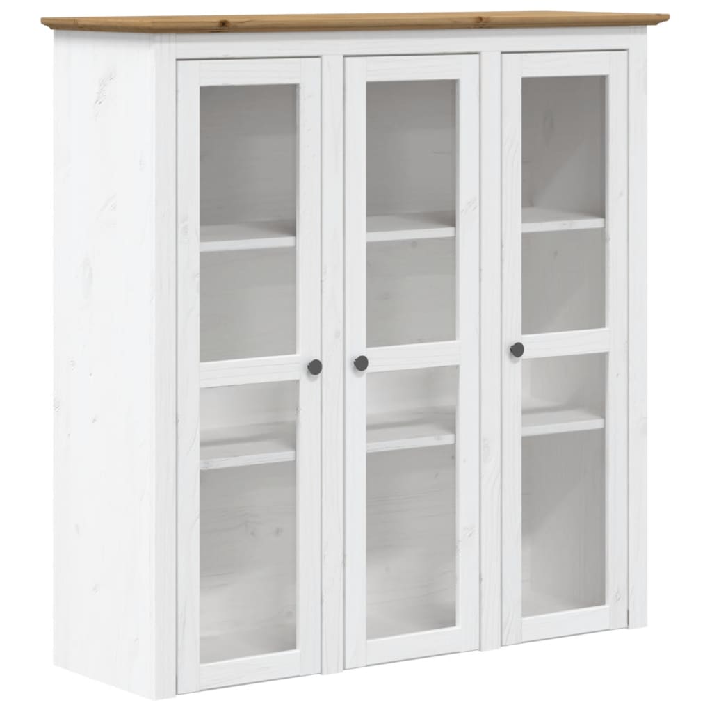 Armario con puertas de vidrio BODO madera de pino blanco marrón