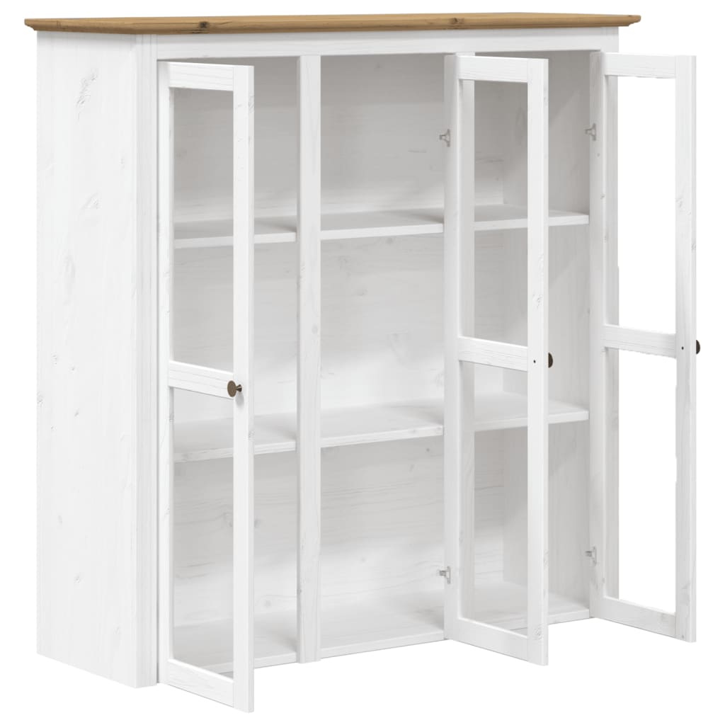 Armario con puertas de vidrio BODO madera de pino blanco marrón