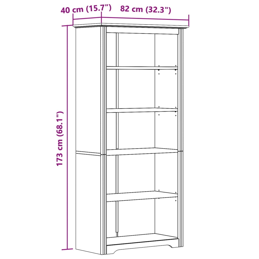 Librería BODO 5 estantes madera maciza pino blanco 82x40x173 cm