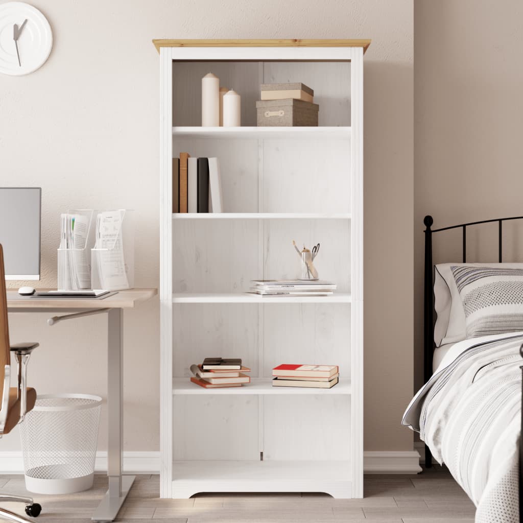 BODO 5-shelf solid pine wood bookcase white 82x40x173 cm