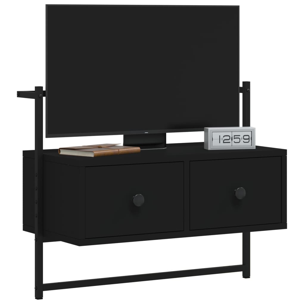 Mueble de TV de pared madera ingeniería negro 60,5x30x51 cm