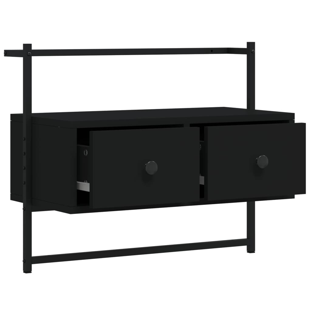 Mueble de TV de pared madera ingeniería negro 60,5x30x51 cm