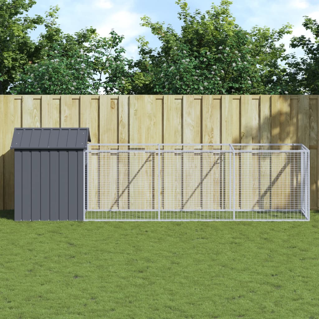 Caseta de perros con corral acero galvanizado 165x455x181 cm