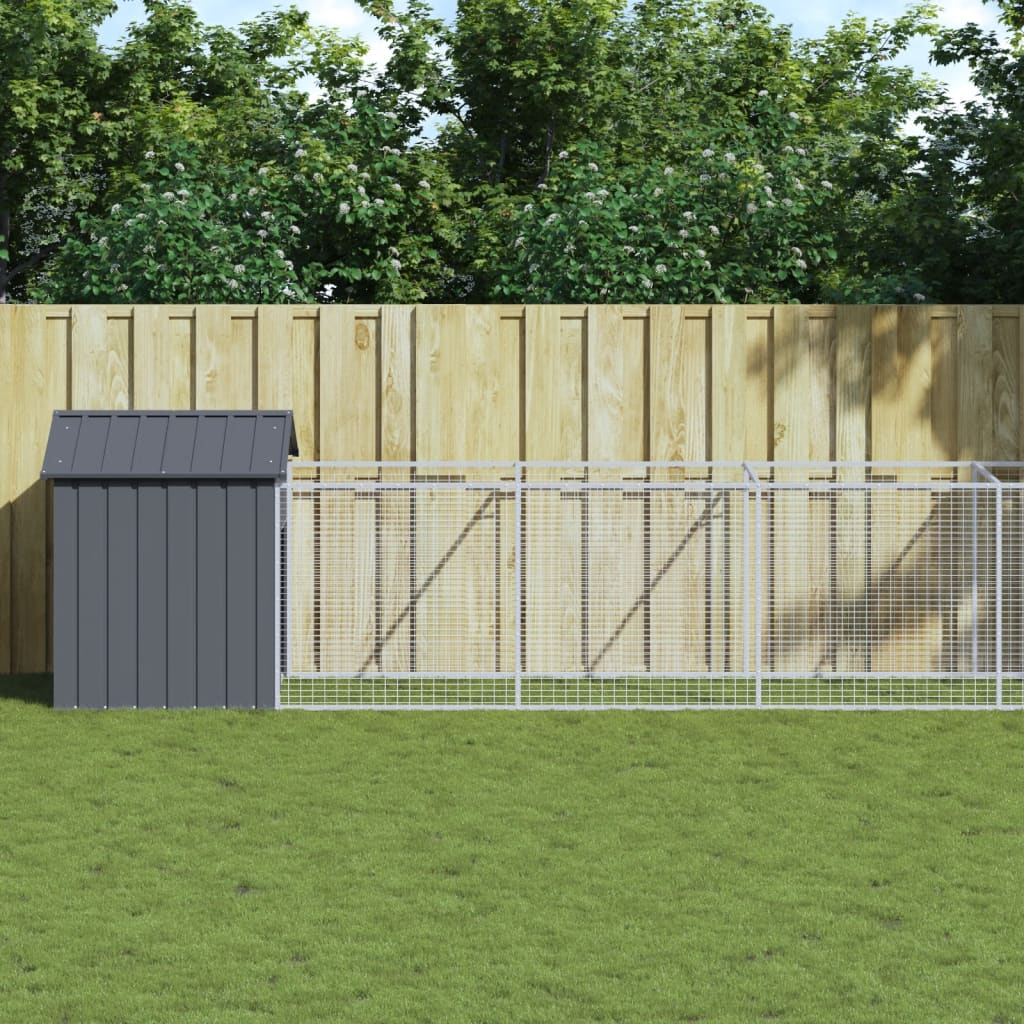 Caseta de perros con corral acero galvanizado 165x455x181 cm
