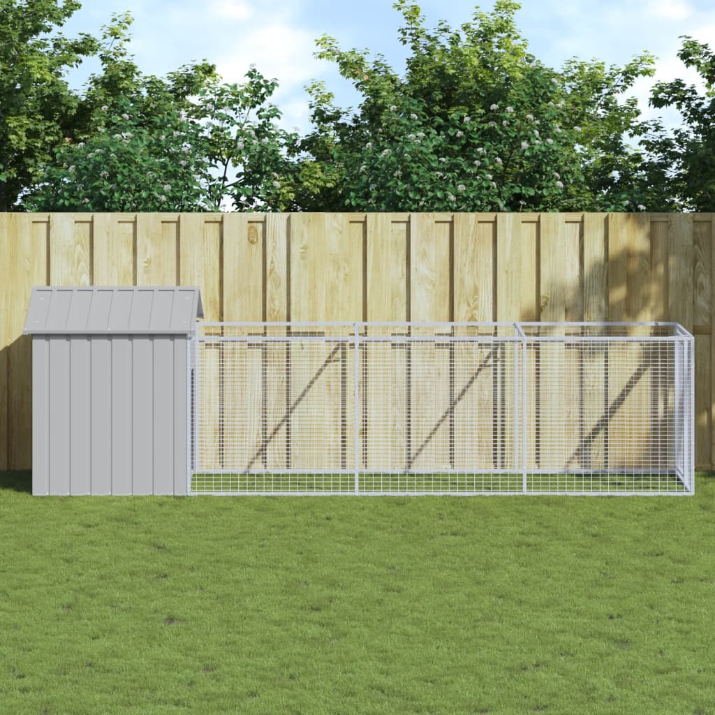 Caseta de perros con corral acero galvanizado 165x455x181 cm
