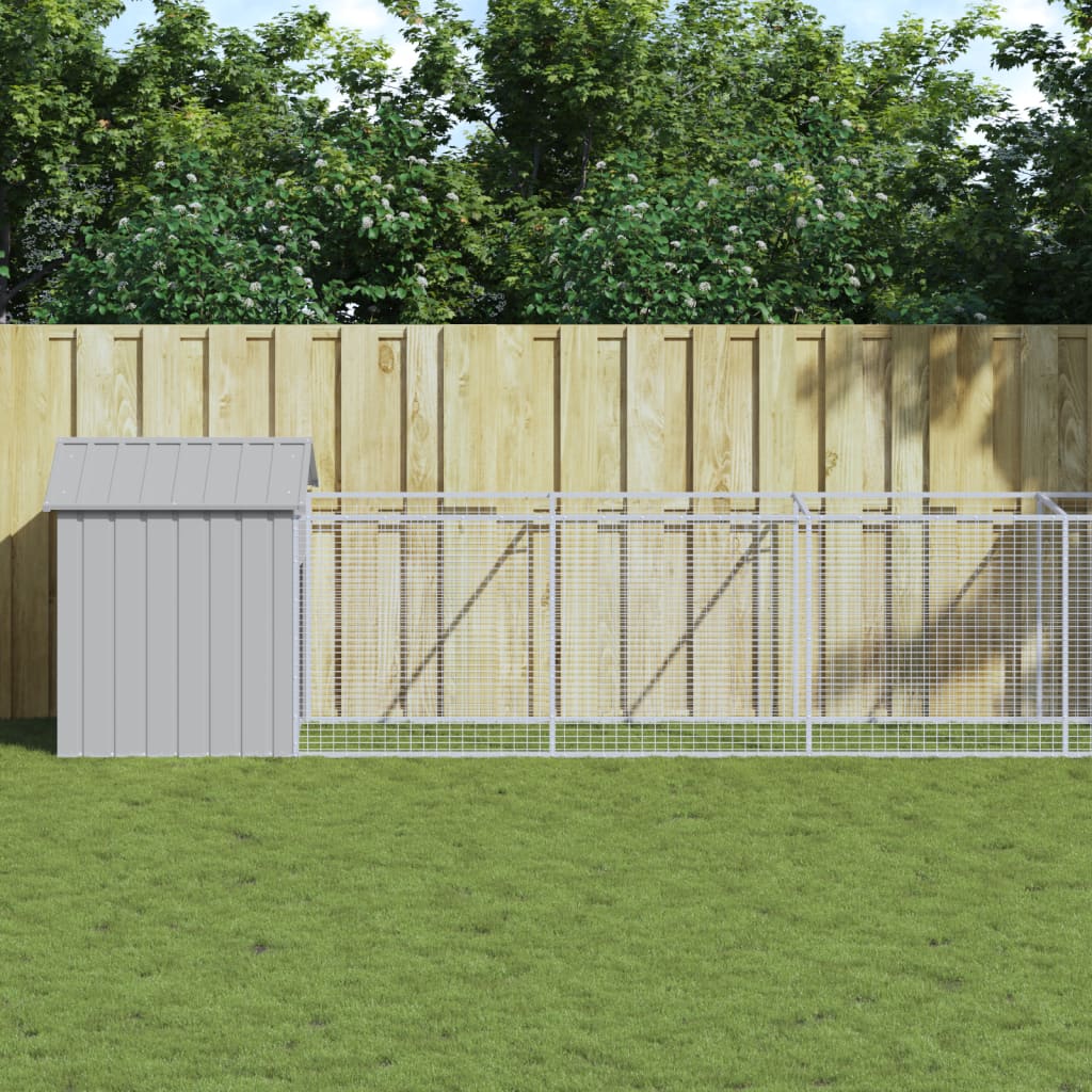 Caseta de perros con corral acero galvanizado 165x455x181 cm