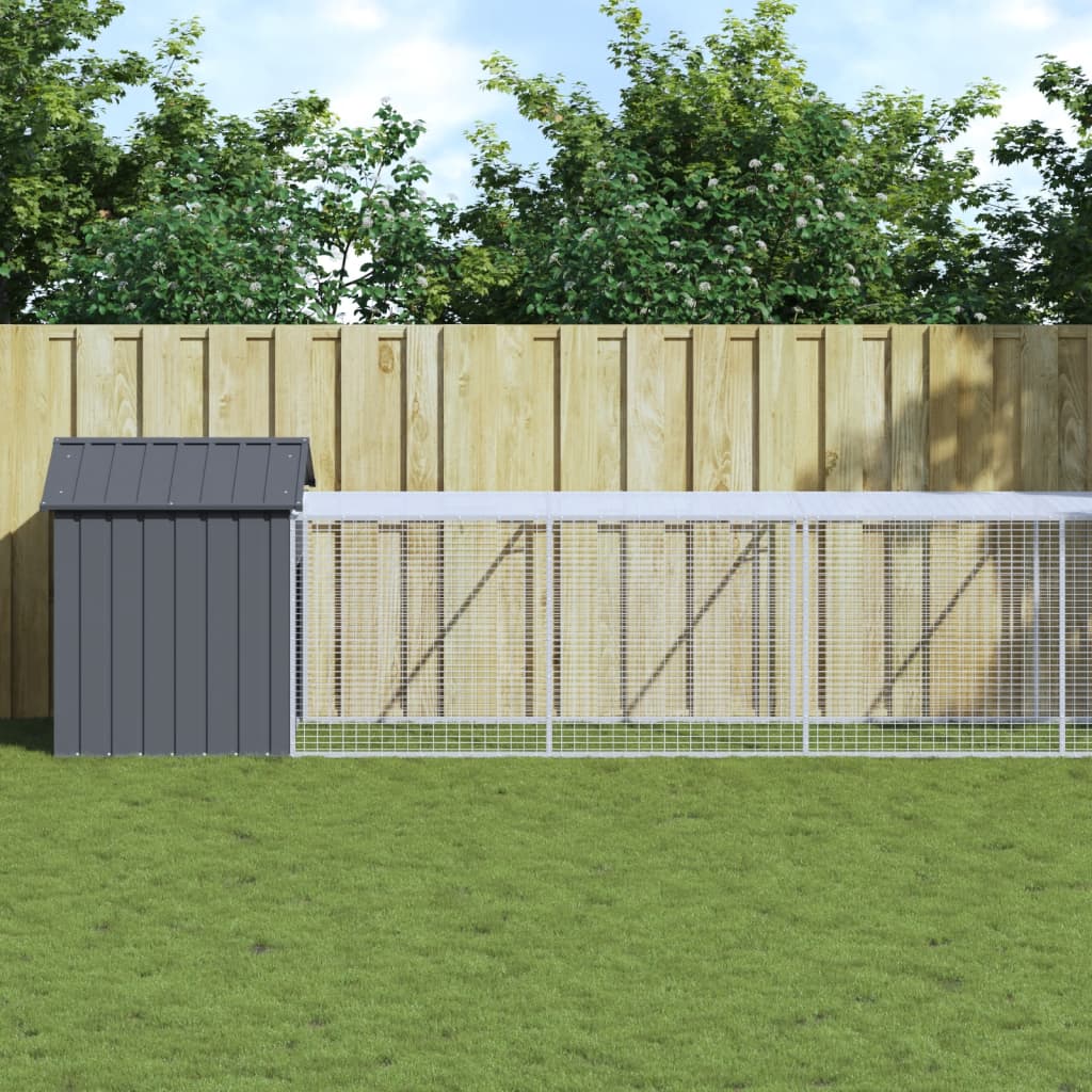 Gallinero con corral acero galvanizado gris 110x1017x110 cm