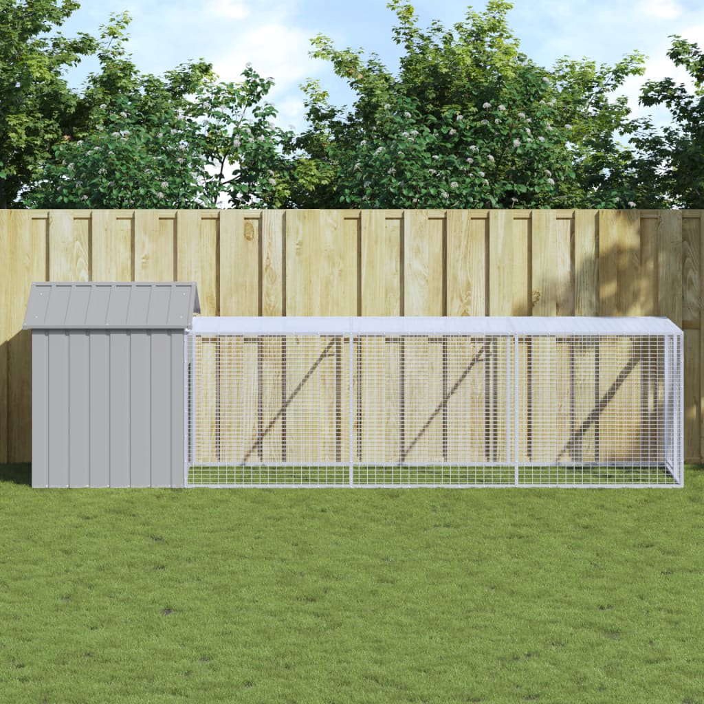 Gallinero con corral acero galvanizado gris 110x1017x110 cm